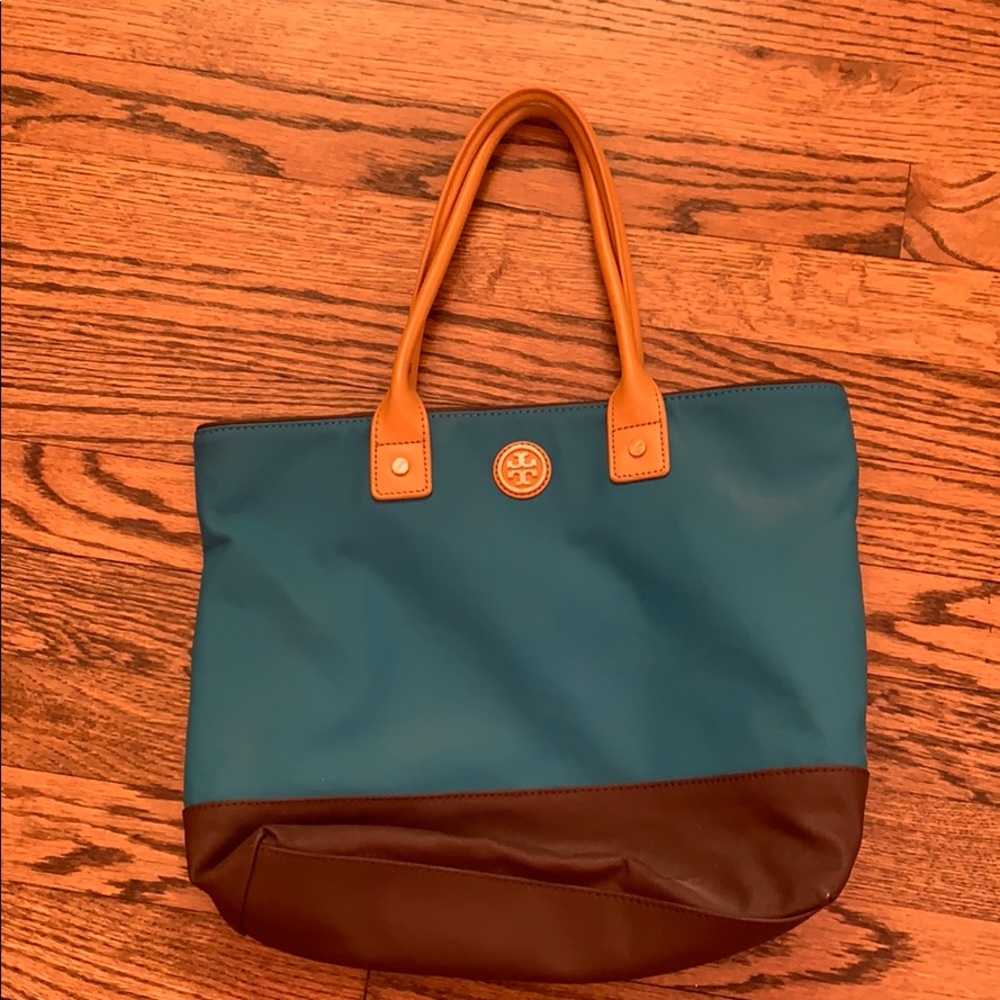 Used Blue and Brown Tory Burch tote bag